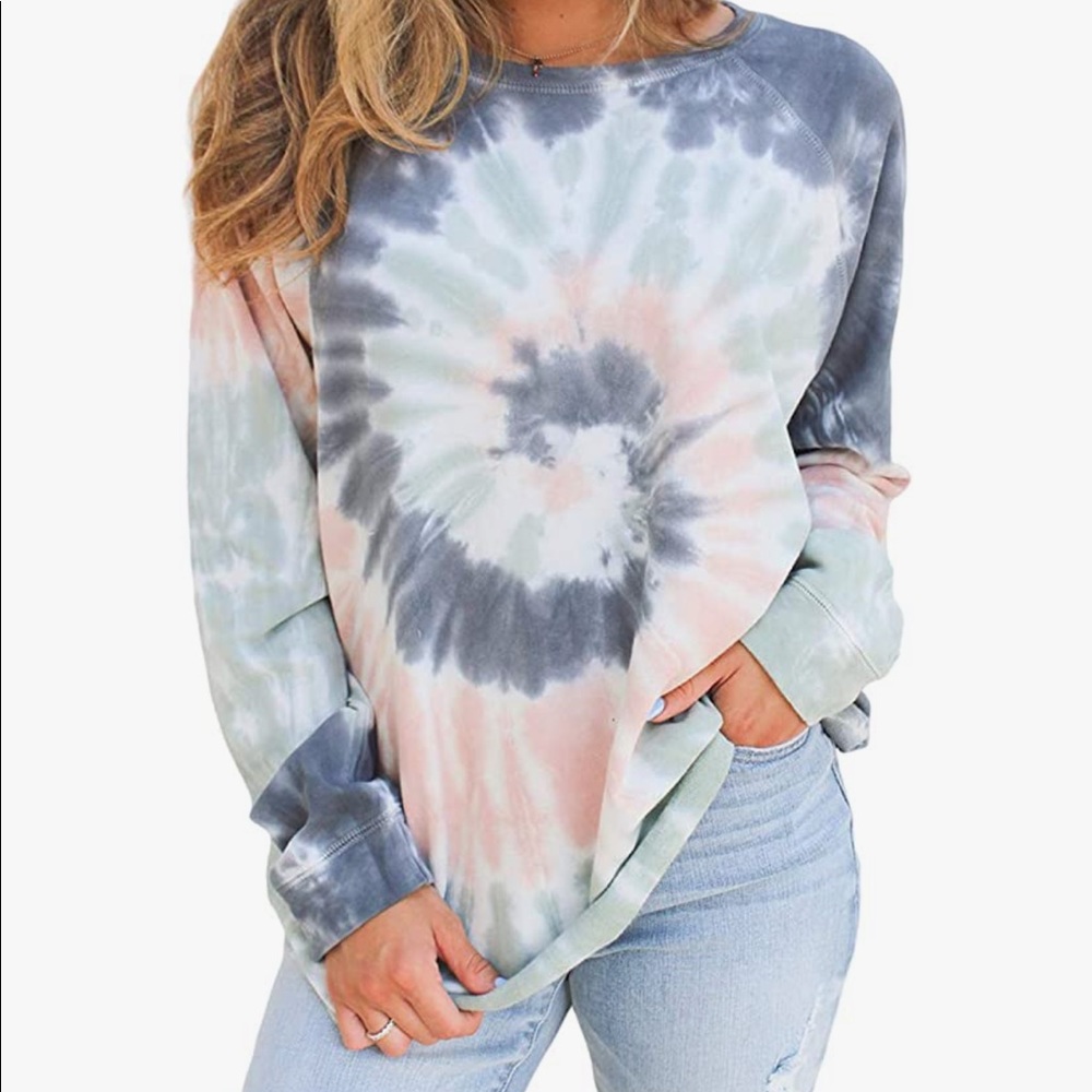 Womens Tie-Dye Crewneck Pullover Longsleeves Shirt